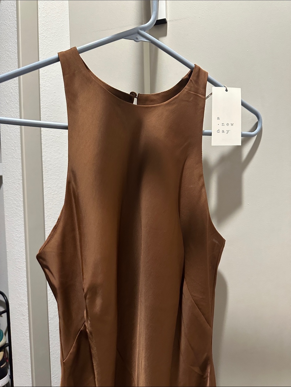 Brown Satin Midi Dress